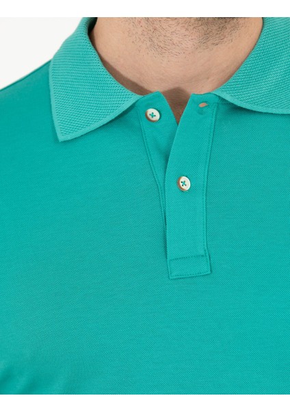 Erkek Yeşil Slim Fit Polo Yaka Merserize Tişört 50262665-VR083