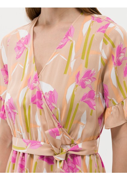 Kadın Turuncu Comfort Fit Desenli Elbise 50262642-VR222