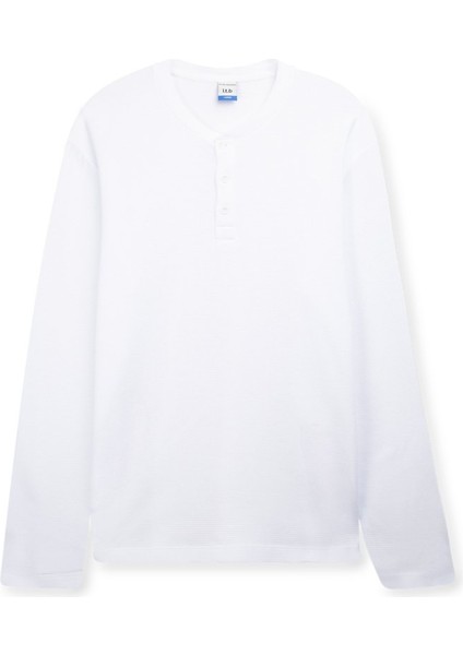 Uzun Kollu Önü Düğmeli Beyaz Sweatshırt