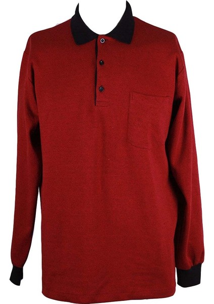Polo Yaka Classic Cepli Bordo Erkek Sweatshirt 232