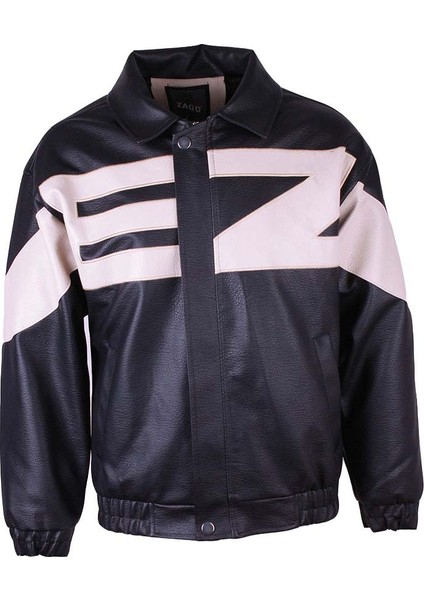 Baskılı Siyah Erkek Deri Ceket 940