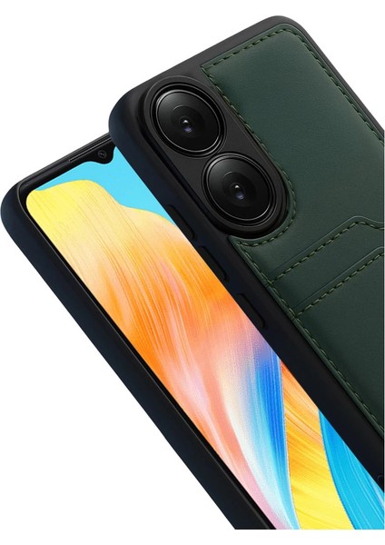 Oppo A38 Sara Kartvizitli Deri Kılıf - Yeşil modelleri