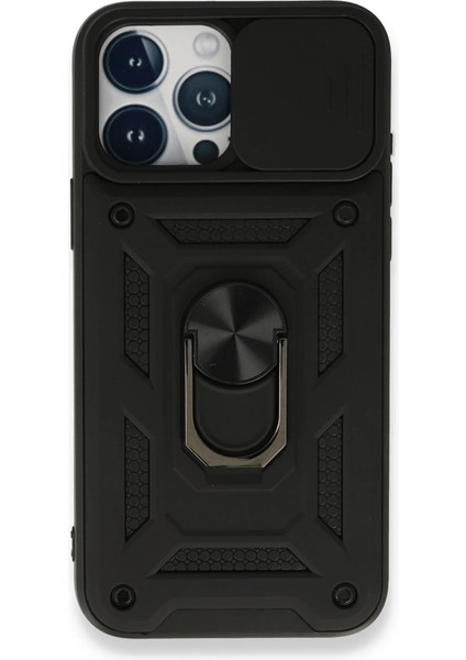 Iphone 15 Pro Kılıf Pars Lens Yüzüklü Silikon - Siyah