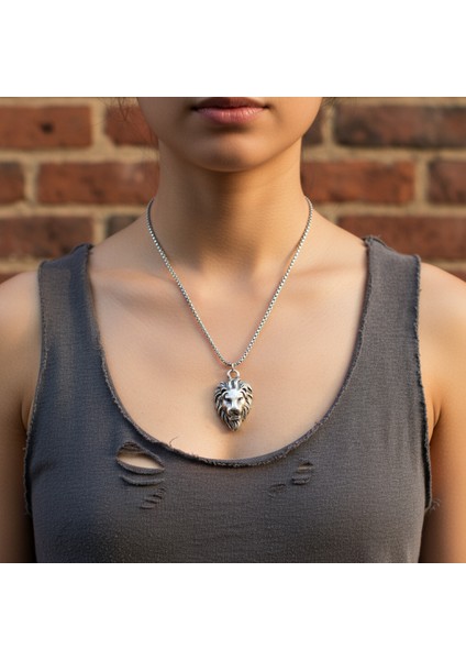 Aslan Gümüş Kaplama Örme Zincir Kolye