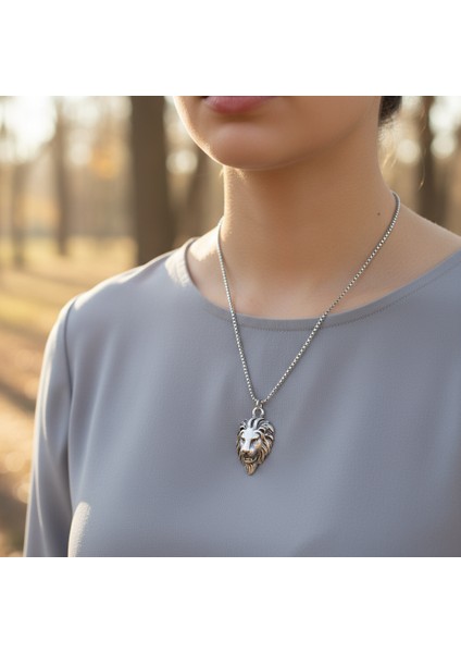 Aslan Gümüş Kaplama Örme Zincir Kolye modelleri