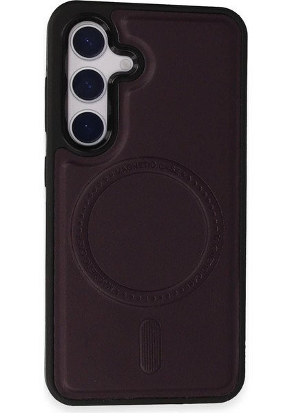 Samsung Galaxy S24 Kılıf Ozzi Magsafe Deri Kapak - Derin Mor