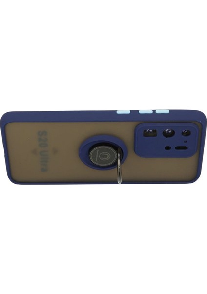 Samsung Galaxy S20 Ultra Kılıf Montreal Yüzüklü Silikon Kapak - Lacivert modelleri