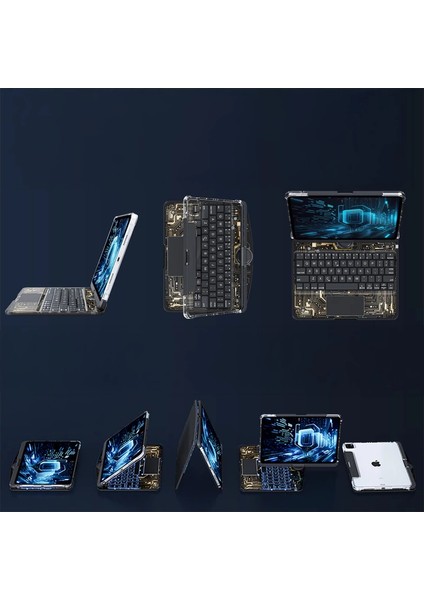 JP12.9 Ipad Pro 12.9 (2022) Kılıf Vales Dönen Ledli Klavyeli Tablet Kılıfı - Siyah