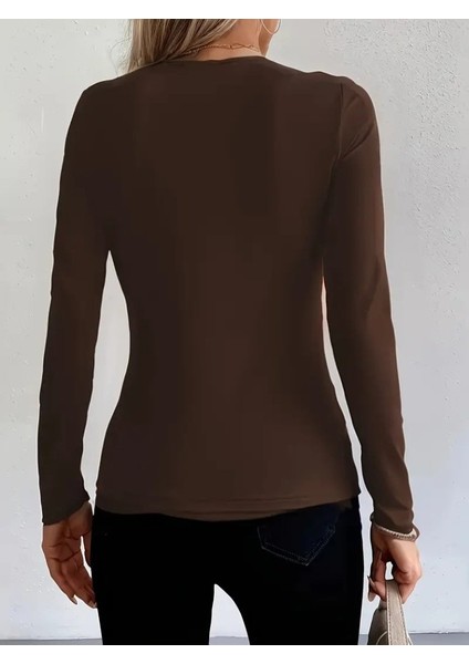 Kadın Uzun Kollu Yakadan Halka Detaylı Viskon Bluz modelleri