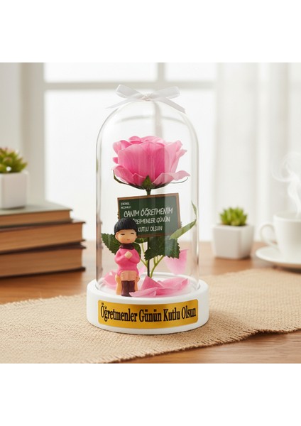 Güllü Biblolu Ters Fanus - Öğretmenler Günü Hediyesi indirimleri