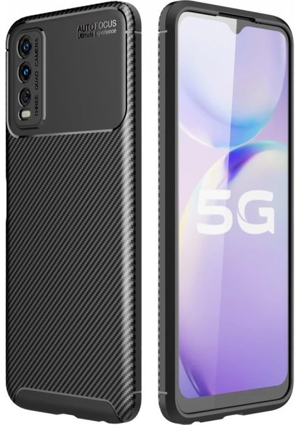 Vivo Y11S Kılıf Auto Focus Karbon Kapak - Siyah