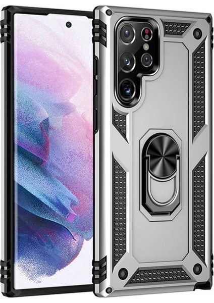 Samsung Galaxy S21 Ultra Kılıf Sofya Yüzüklü Silikon Kapak - Gümüş