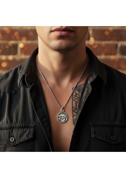Güneş Tanrısı Ra'nın Gözü Madalyon Gümüş Kaplama Örme Zincir Kolye fiyatları