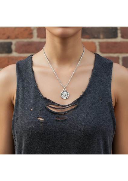 Güneş Tanrısı Ra'nın Gözü Madalyon Gümüş Kaplama Örme Zincir Kolye modelleri