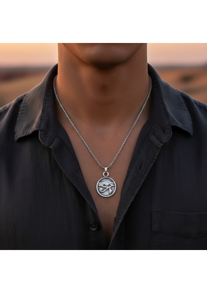 Güneş Tanrısı Ra'nın Gözü Madalyon Gümüş Kaplama Örme Zincir Kolye fırsatları