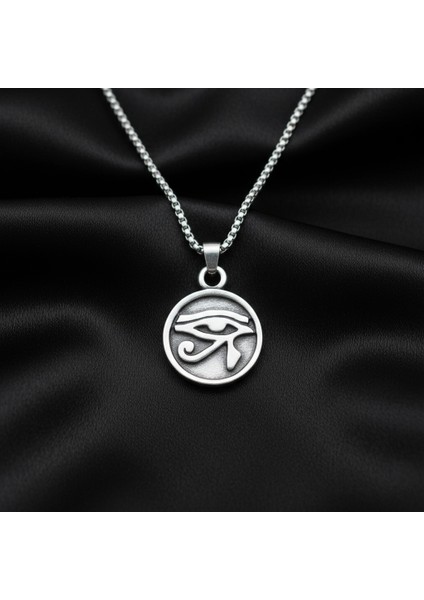 Güneş Tanrısı Ra'nın Gözü Madalyon Gümüş Kaplama Örme Zincir Kolye indirimleri