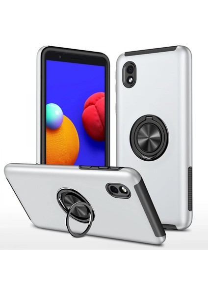 Samsung Galaxy A01 Core Kılıf Elit Yüzüklü Kapak - Gümüş