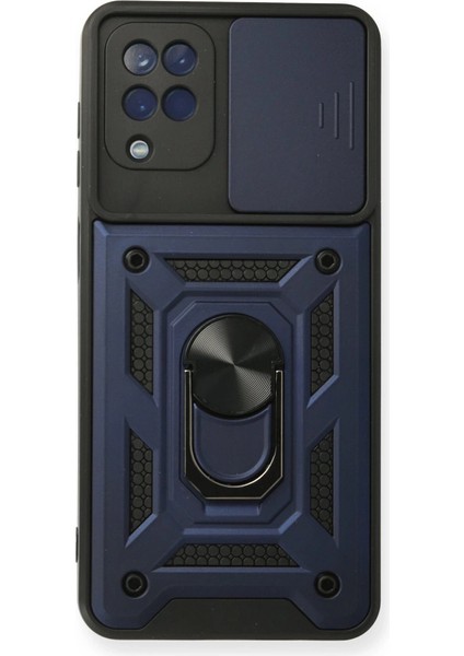 Samsung Galaxy A12 Kılıf Pars Lens Yüzüklü Silikon - Lacivert