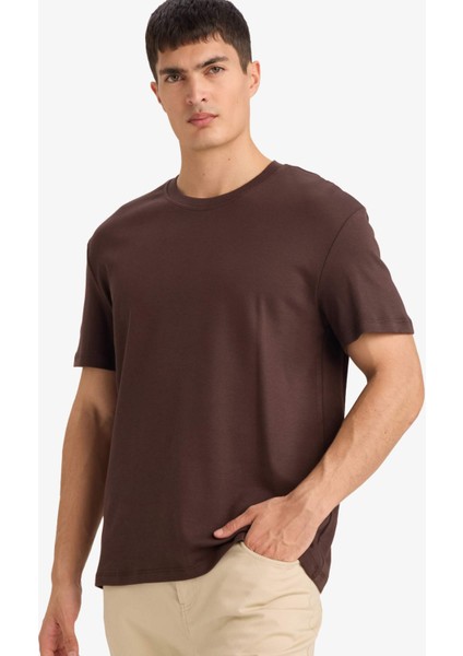 %100 Pamuk Regular Fit Bisiklet Yaka Basic Düz Kısa Kollu Tişört E7961AX25AU