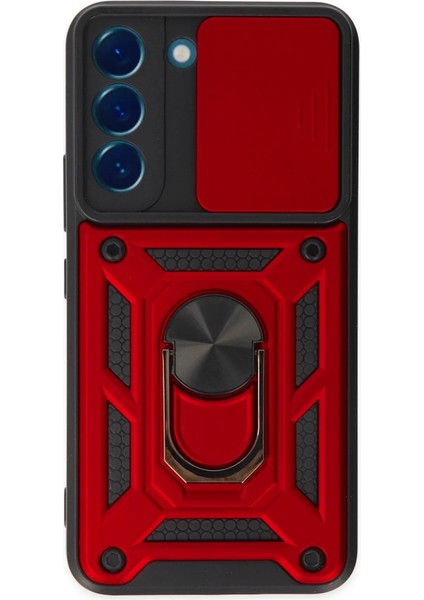 Samsung Galaxy S22 Kılıf Pars Lens Yüzüklü Silikon - Kırmızı