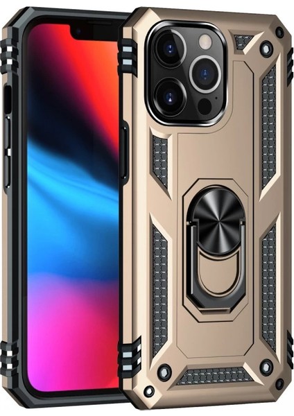 Iphone 14 Pro Kılıf Sofya Yüzüklü Silikon Kapak - Gold