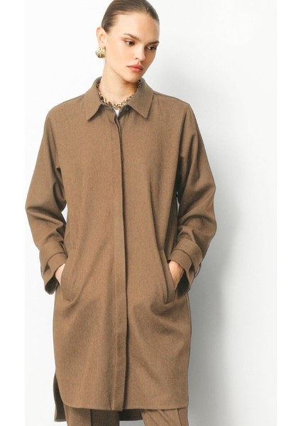 Klasik Yaka Düz Bej Kadın Tunik M1MZ1030210163