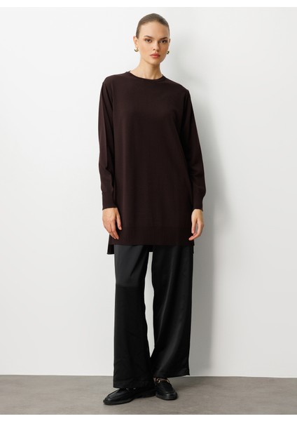 O Yaka Düz Kahve Kadın Tunik M1MZ1030240003