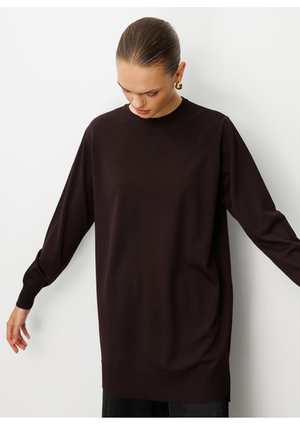 O Yaka Düz Kahve Kadın Tunik M1MZ1030240003 modelleri