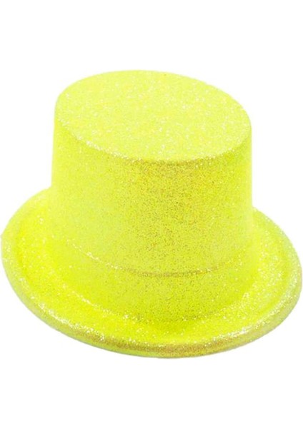 Floresan Sarı Renk Simli Uzun Fötr Melon Şapka 12 cm