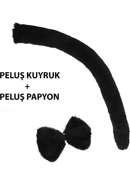 Peluş Siyah Renk Kuyruk ve Papyon Yetişkin Çocuk Uyumlu modelleri