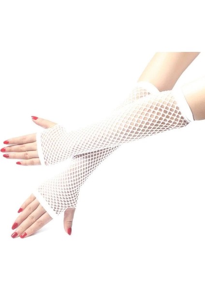 Uzun File Örgü Eldiven Beyaz Renk modelleri