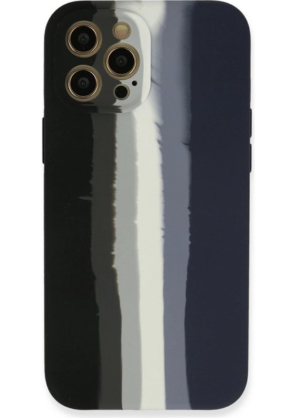 Iphone 12 Pro Kılıf Ebruli Lansman Silikon - Siyah-Lacivert