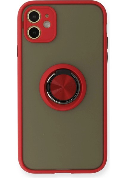 Iphone 11 Kılıf Montreal Yüzüklü Silikon Kapak - Kırmızı