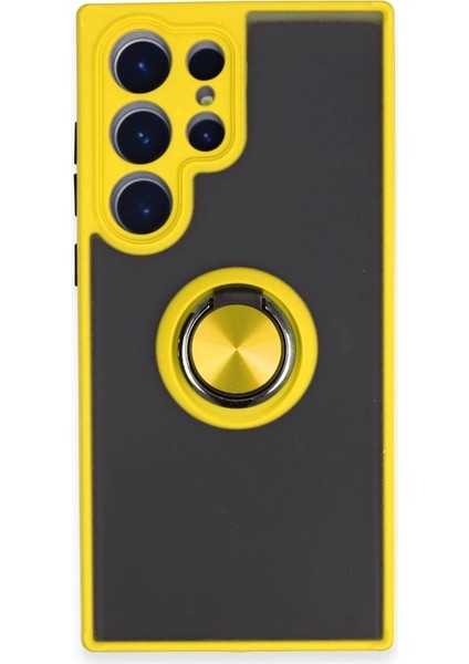 Samsung Galaxy S23 Ultra Kılıf Montreal Yüzüklü Silikon Kapak - Sarı