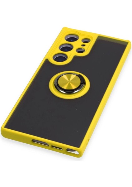Samsung Galaxy S23 Ultra Kılıf Montreal Yüzüklü Silikon Kapak - Sarı indirimleri