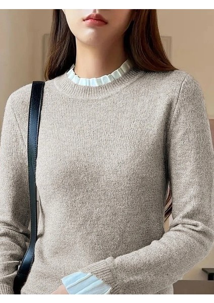 Mdb Kadın Uzun Kollu Fırfırlı Yakalı Triko Krem Bluz fiyatları