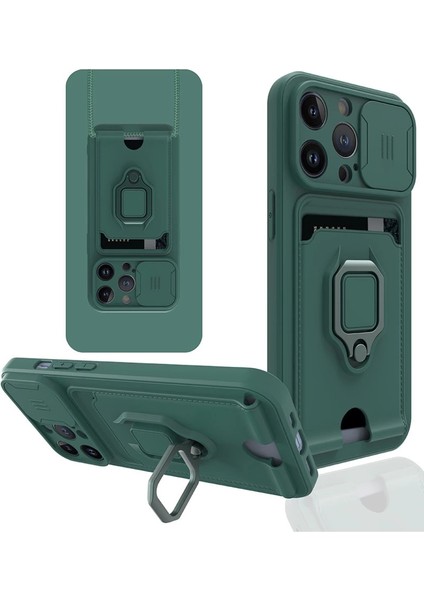 Iphone 14 Pro Max Kılıf Zuma Kartvizitli Yüzüklü Silikon - Yeşil