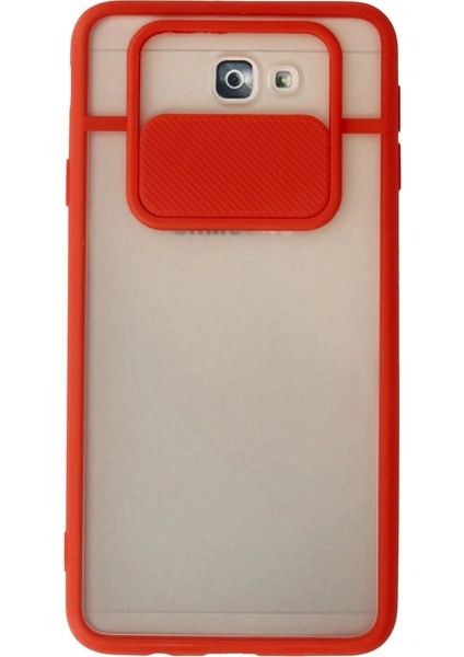 Samsung Galaxy J7 Prime Kılıf Palm Buzlu Kamera Sürgülü Silikon - Kırmızı