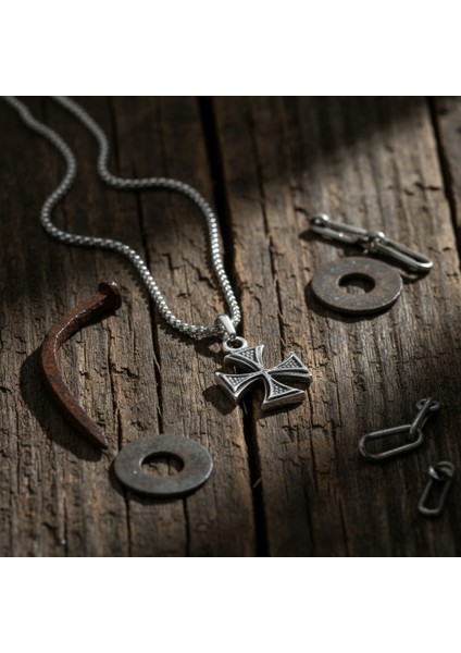 Antik Desenli Haç Gümüş Kaplama Örme Zincir Kolye indirimleri