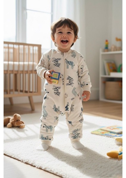 Zebra Desenli Erkek Çocuk Kışlık Uyku tulumu - krem