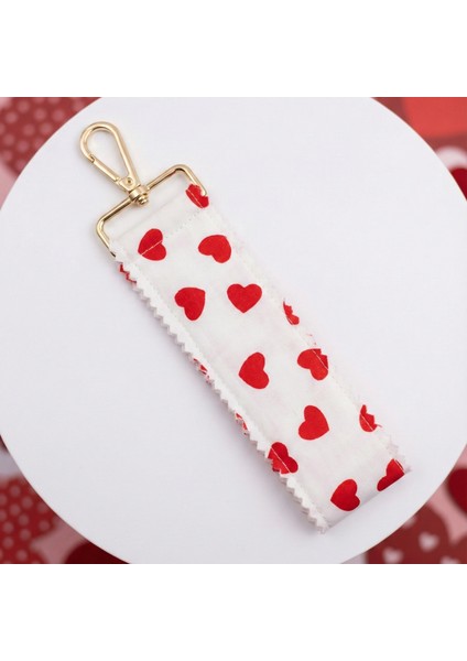 Elyaf Dolgulu Kalp Desenli Kumaş Anahtarlık - Gold Klipsli