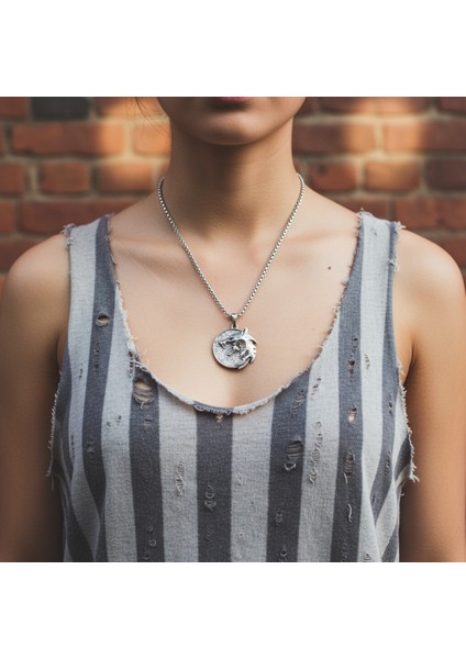 Witcher 3 Madalyon Gümüş Kaplama Örme Zincir Kolye