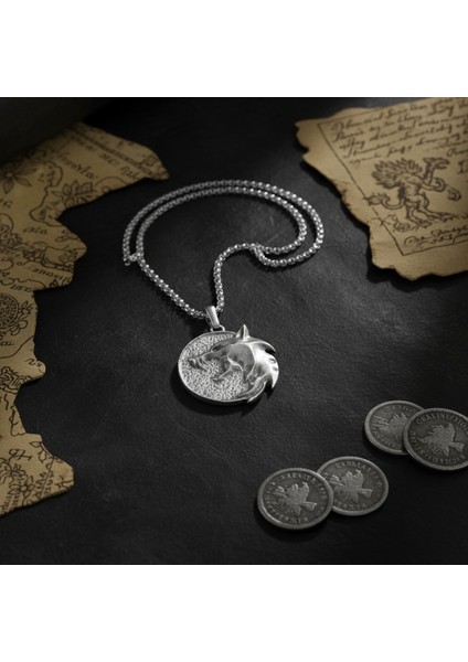 Witcher 3 Madalyon Gümüş Kaplama Örme Zincir Kolye modelleri