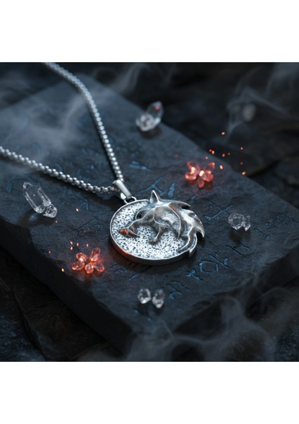 Witcher 3 Madalyon Gümüş Kaplama Örme Zincir Kolye fırsatları