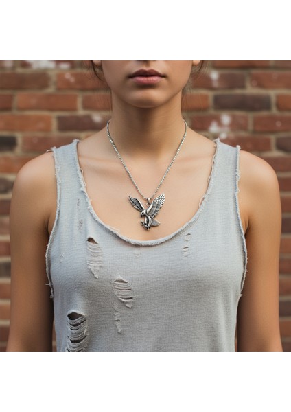Görkemli Kartal Gümüş Kaplama Örme Zincir Kolye