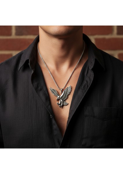 Görkemli Kartal Gümüş Kaplama Örme Zincir Kolye fiyatları