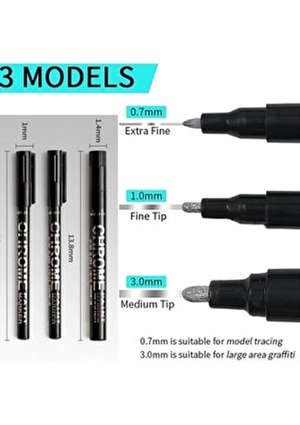 Akrilik Chrome Marker 1 mm Krom Renkli Alkol Bazlı Kalem Sert Zeminlerde Kullanım İçin fırsatları