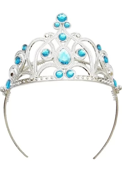 Mavi Taşlı Elsa Çocuk Tacı Prenses Tacı Kraliçe Tacı 16X14 cm fırsatları