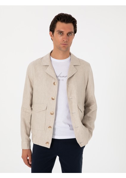 Erkek Bej Slim Fit %100 Keten Mont 50300082-VR011