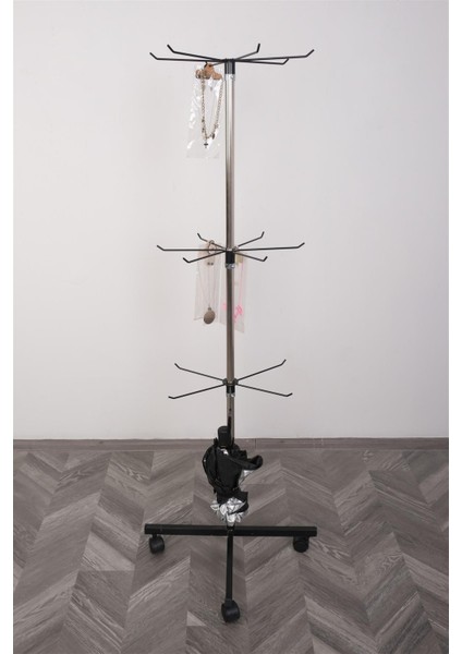 Siyah 3 Katlı 6 Telli Askılık Standı